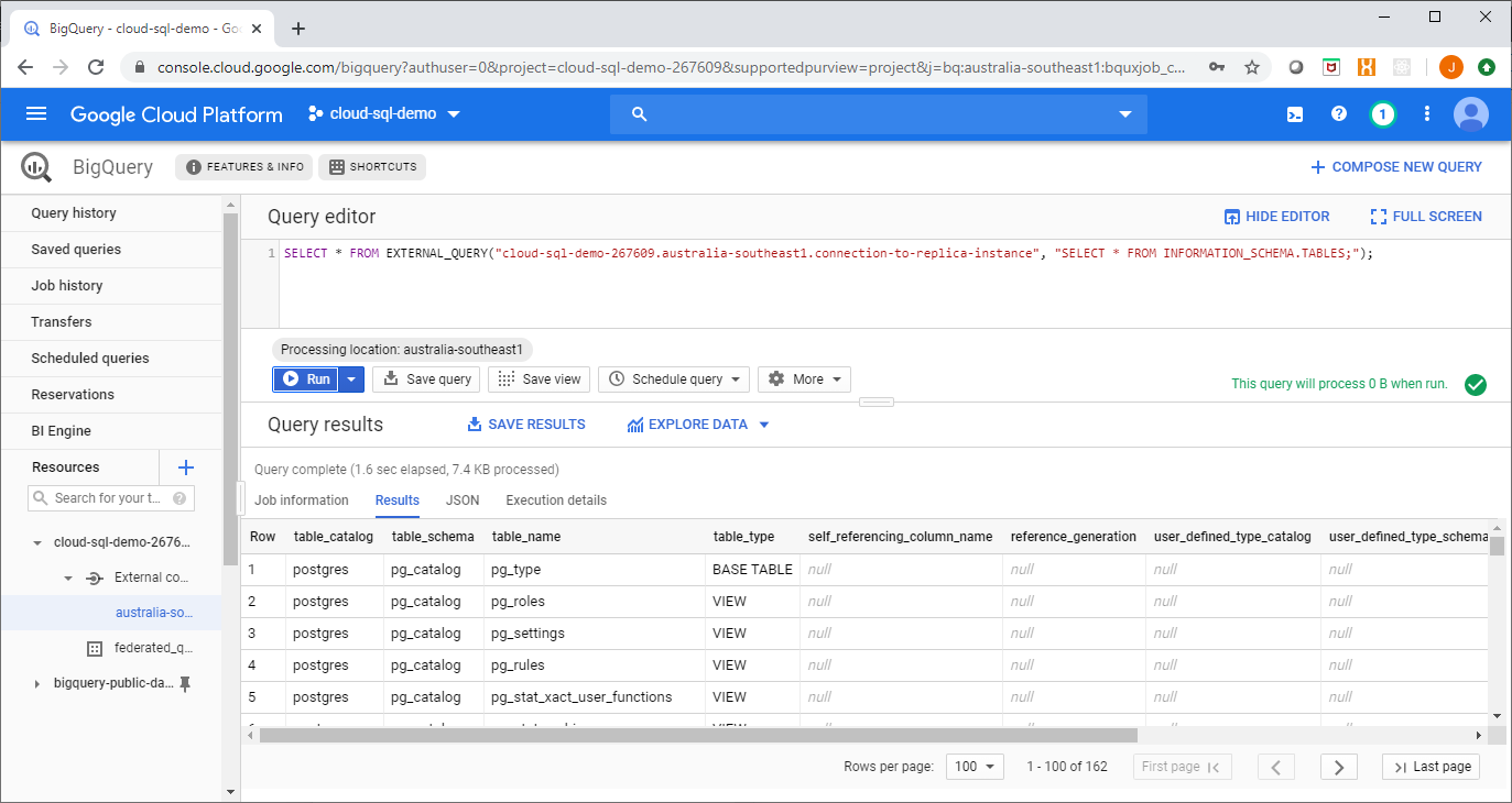 Querying Cloud SQL from Big Query