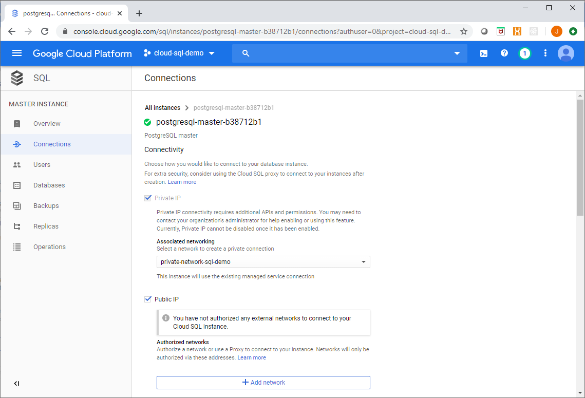 Cloud SQL Public IP Enabled with No Authorized Networks