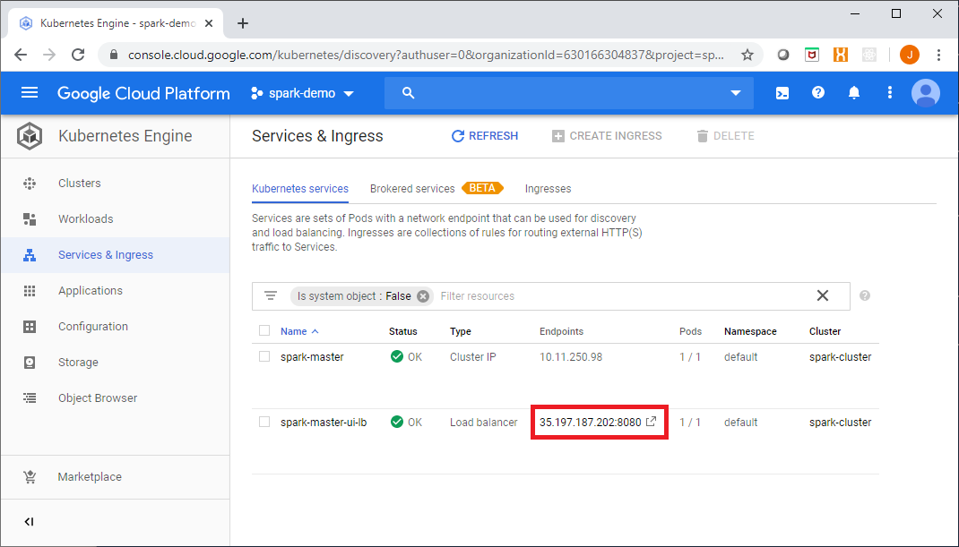 Accessing the Spark Master UI from the Google Cloud Console